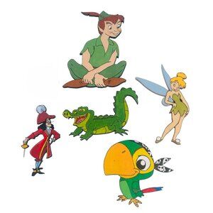 Disney Wood Carvings Peter Pan Captain Hook Tick-Tok Tinkerbell Skully Magnets